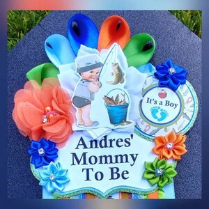 Baby Boy Gone Fishing Baby Fisherman Themed Baby Shower Mommy Badge or Corsage