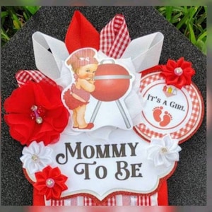 Distintivo o corpetto per mamma, baby shower, barbecue, picnic a tema, per bambina