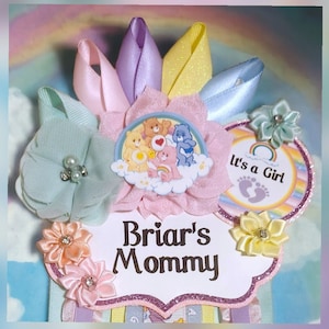 Care Bear Pastel Rainbow Themed Baby Shower Mommy Badge or Corsage