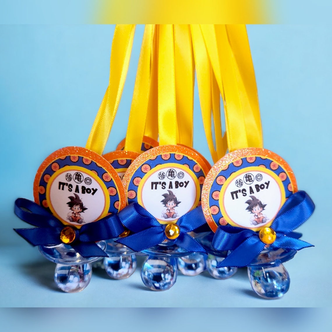 12 Baby Boy Yellow Anime Baby or Anime Chibi Themed Pacifier Necklaces ...