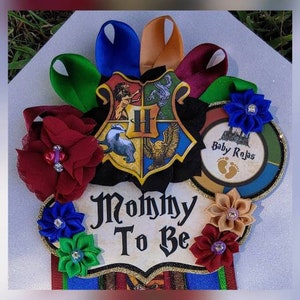Magic Wizard Maroon Gold Royal Blue Green Themed Baby Shower Mommy Badge or Corsage