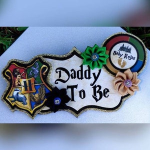 Magic Wizard Maroon Gold Royal Blue Green Themed Baby Shower Daddy Badge