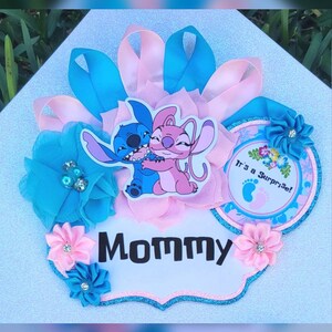Hawaiian Boy Girl Aliens Gender Reveal Themed Mommy Badge or Corsage