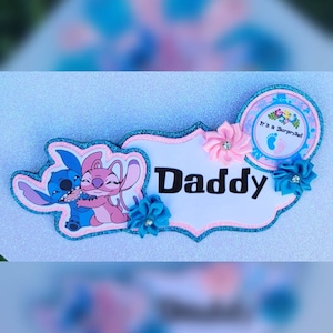 Hawaiian Boy Girl Aliens Gender Reveal Themed Daddy Badge