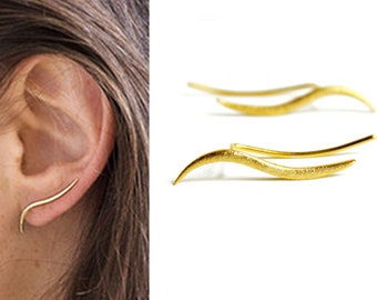 Gold Ear Climber, Line Ear Climber, Gold Ear Crawler, Ear Cuff, Simple Line Earrings, Minimalist Earrings, Modern Earrings, Sterling Silver