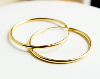 Dainty 18K Gold Hoop Earrings, Simple Plain Hoops, 30MM 50MM Hoops, Sterling Silver, Thin Gold Hoops, Geometric Earrings, Minimalist Earring