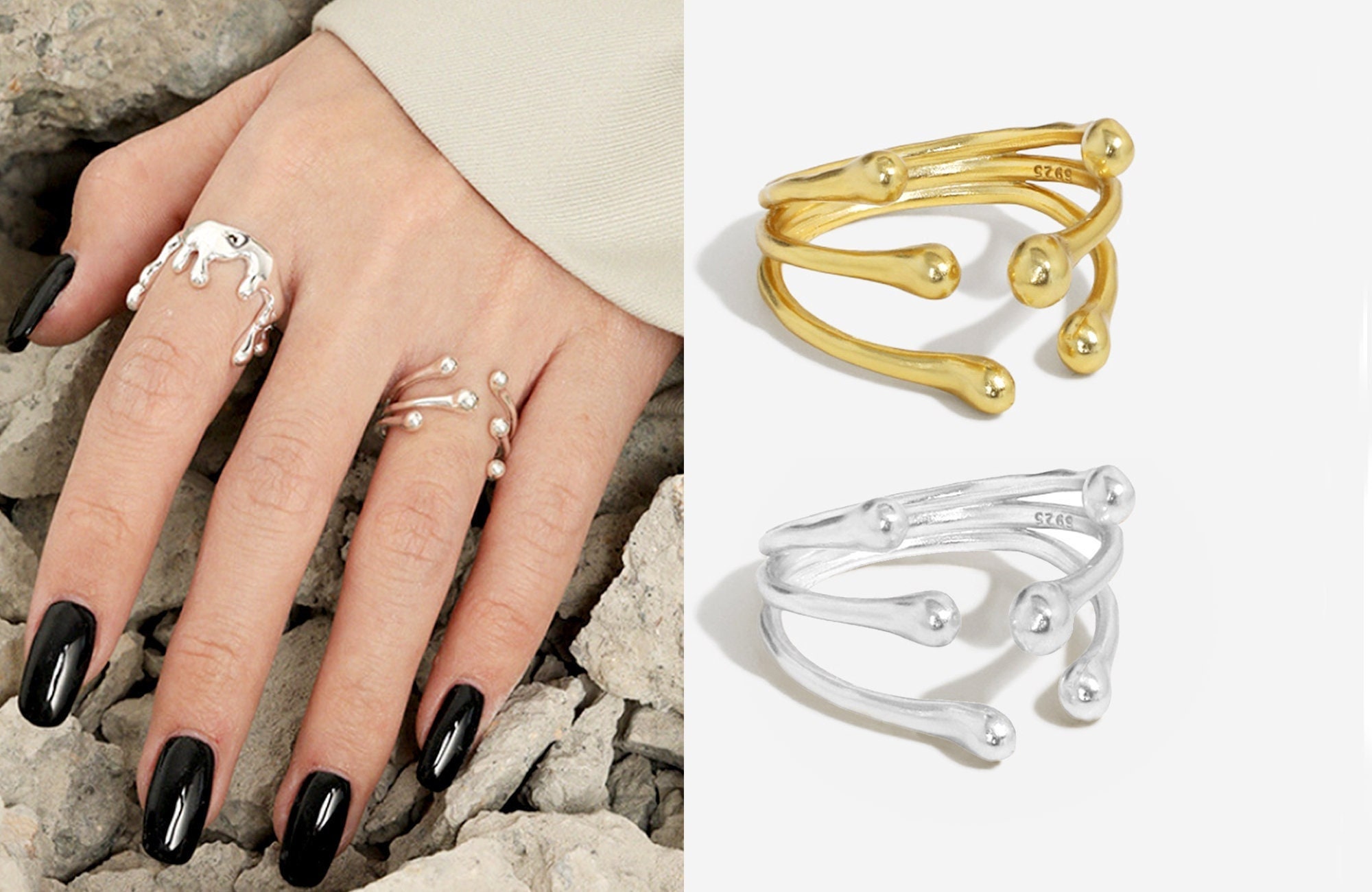 Double Claw Wrap Ring Blank Adjustable Open Ring Raw Stone 
