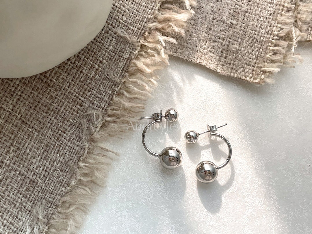 Silver Ball Ear Jacket Double Ball Ear Jacket Geometric Ball Etsy