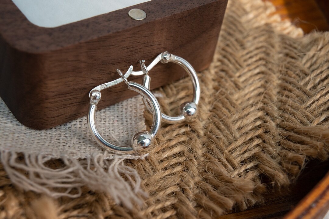 Sterling Silver Ball Hoop Earrings 15mm Small Hoops Medium Etsy