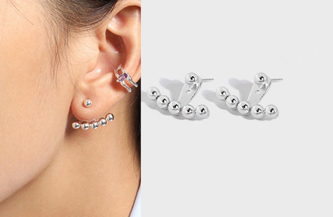 Silver Ball Ear Jacket Arc Ear Climber Tiny Ball Stud Etsy UK