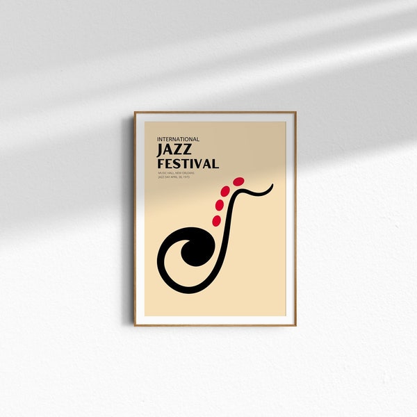 Minimal Design Jazz Festival Poster, New Orleans Music Hall Festil Art, Digital Download