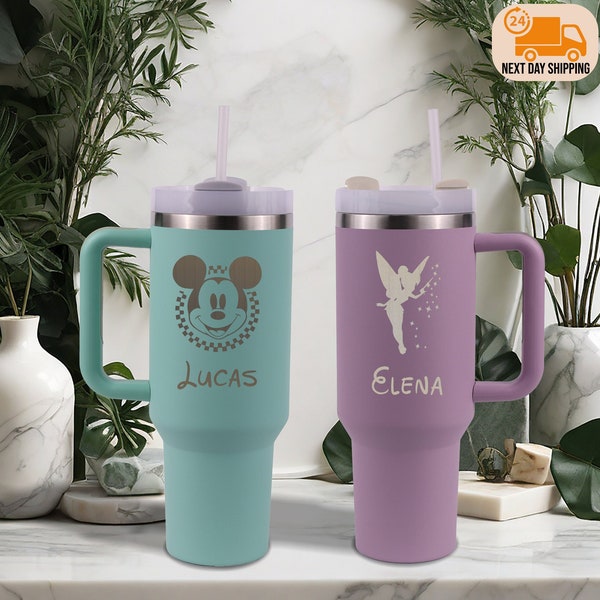 Personalized Disney 40oz Tumbler With Handle, First Family Disney Trip Tumbler, Disney Tumbler, Christmas Gift, Mickey and Minnie Tumbler