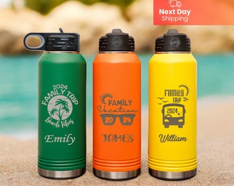 Personalized Family Vacation Water Bottle, Family Trip Water Bottle, Laser Engraved Water Bottle, Beach Vacation Cups, Custom Name Bottle