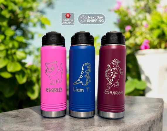 Personalized Stainless Steel Water Bottle - Custom Name Engraved, 12oz Vacuum Insulated With Straw Lid - View #7