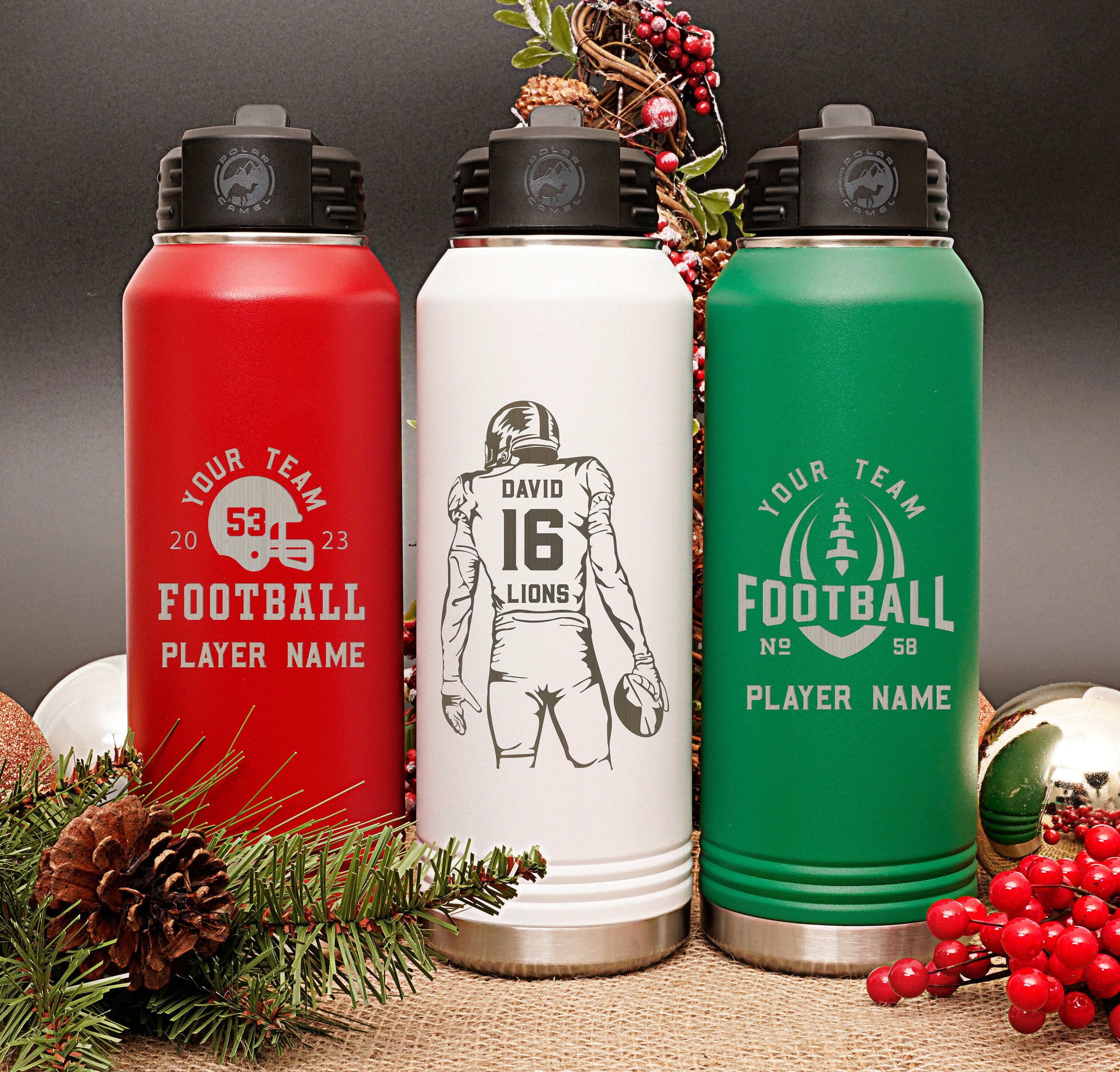 Football Helmet Watter Bottle, Personalized Sports Bottle with Straw, –  Stamp Out