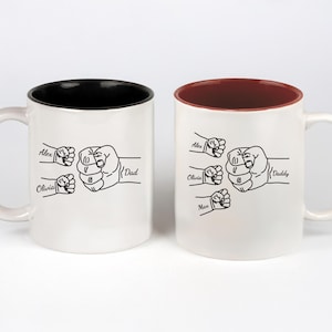 Custom Father&#39;s Day Mug with Kids&#39; Names, Dad and Children Fist Bump Cup, Personalized Gift for Daddy from Son or Daughter