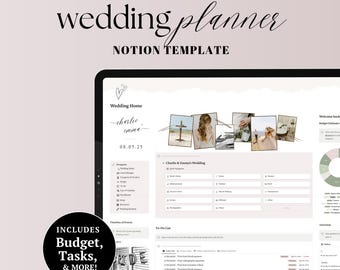Wedding Planner Notion Template | Aesthetic Digital Wedding Planner | Wedding Budget Template, To-Do List, Guest List | Wedding Timeline