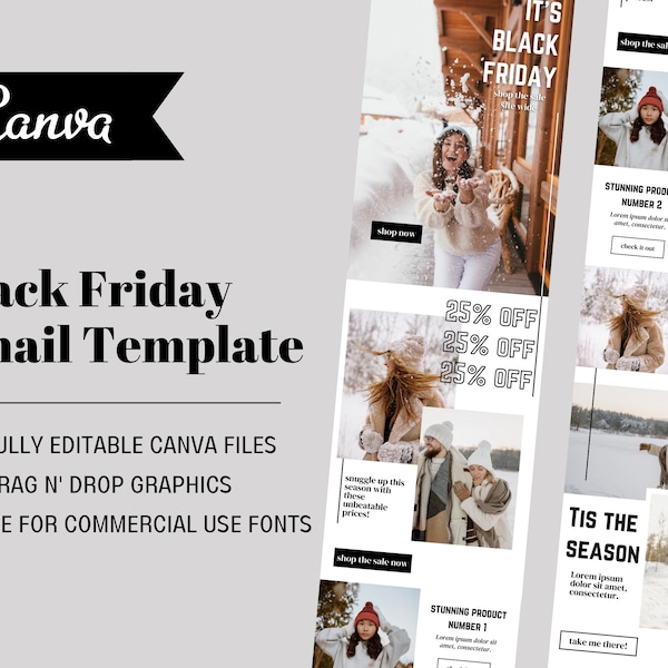 Black Friday Sale Canva Email Marketing Template, eCommerce Sales Email Newsletter, Etsy Shop Email Marketing for MailChimp, Flodesk, Aweber