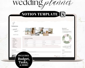 Wedding Planner Notion Template | Aesthetic Digital Wedding Planner | Wedding Budget Template, To-Do List, Guest List | Wedding Timeline