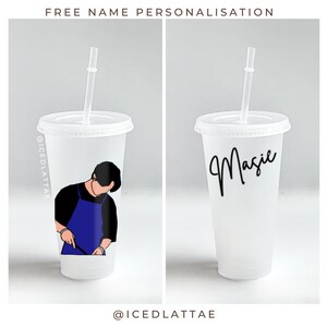 BTS | JK | Jeon Jungkook Personalised 24oz coffee reusable cold cup with lid and straw and vinyl decal | free shipping UK
