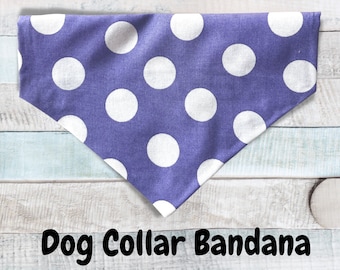 Dog Bandana - Over the Collar - Pet Over the Collar Bandana - Over the Collar Cat Bandana - Purple with White Polka Dots Bandana