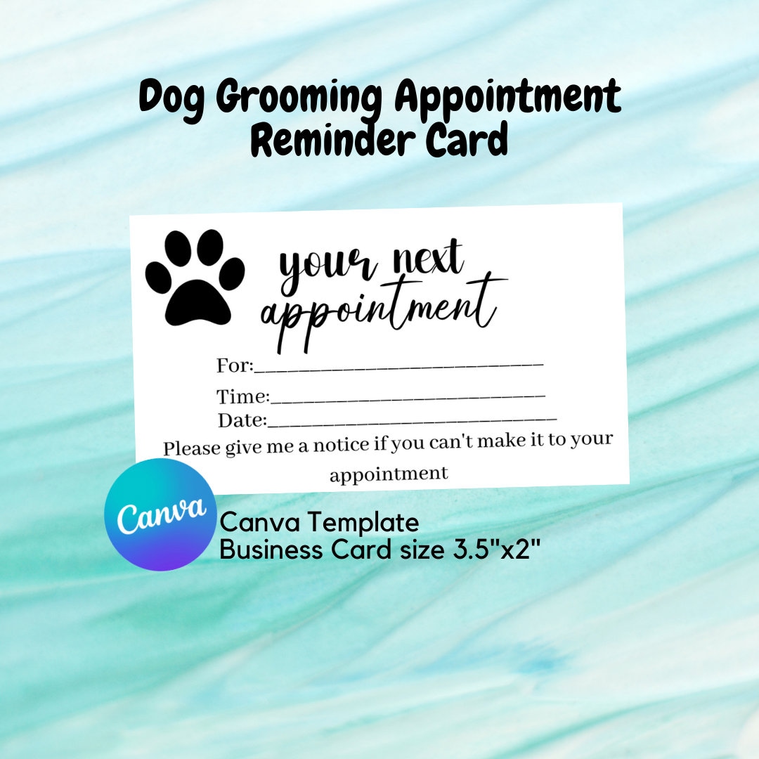Dog Groomer Appointment Cards, Groomer Appointment Reminder Cards, Dog