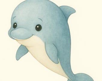 Decorazione murale per cameretta con delfino acquerello, stampa di animali dell'oceano, decorazione da spiaggia costiera, cameretta sottomarina, idea regalo per baby shower