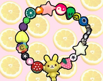random mix yellow bunny bracelet - y2k, kidcore, kandi beaded bracelet