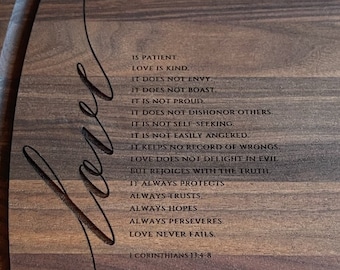 Corinthians 13:4-8, Christian Wedding Gift, Religious, Bible Verse, Anniversary Gift, Gift for Couple, Personalized, Custom cutting board