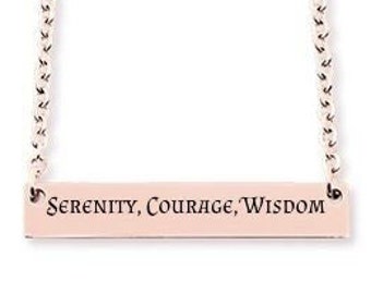 Serenity, Courage, Wisdom Sober Recovery Necklace - Alanon and AA Jewelry - Necklace Gift for Women - Name, Date Can Be Engraved on Back