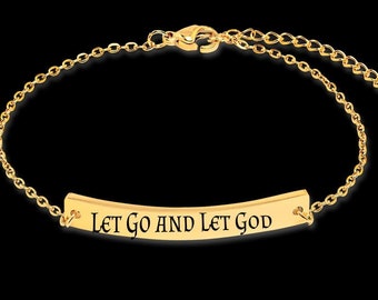 Let Go Let God Sober Recovery Bracelet for AA, Alanon and 12 Step Women - Engravable Back - Religious Gift, Sober Birthday or Anniversary