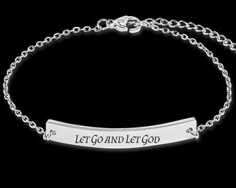 Let Go and Let God Steel Bracelet - Alanon and AA Sober Jewelry - AA Bracelet Men or Women - Name, Quote, Sober Date Can Be Engraved on Back