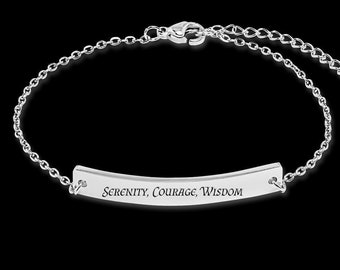 Serenity, Courage, Wisdom Steel Bracelet - Alanon and AA Jewelry - AA Gift for Women, Friend, Mom - Name, Sober Date Can Be Engraved on Back