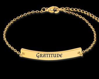 Gratitude Sobriety Recovery Bracelet - Alanon and AA Jewelry - Bracelet for Women, Friend - Name, Quote, Sober Date Can Be Engraved on Back