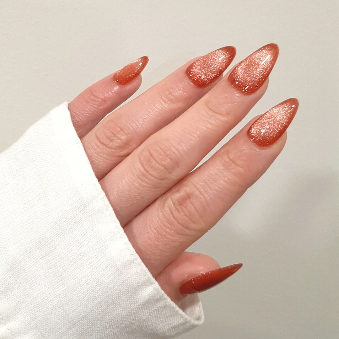 Marmalade Orange Cat Eye Nails Shine and Sparkle Press on Etsy Canada