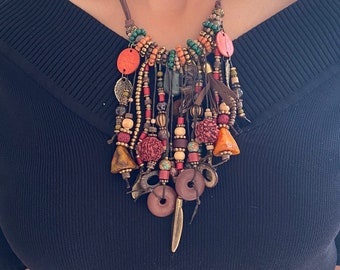 bib necklace online Boho Bib Necklace, Colourful Bib Necklace, Gift for Her, Dainty Necklace, Dark Academia Jewellery, Bohemian Jewellery, Best friend Gifts