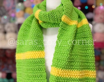 the Adventure Aura crochet scarf hand crochet scarf striped green and yellow cozy scarf