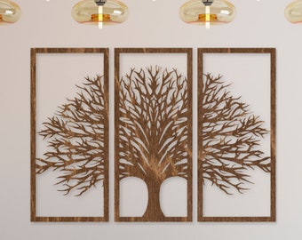 Decorazione murale in legno raffigurante l'albero della vita / Decorazioni murali in legno raffiguranti alberi / Set di 3 pezzi di decorazioni murali raffiguranti alberi / Arte raffigurante l'albero della vita / Albero