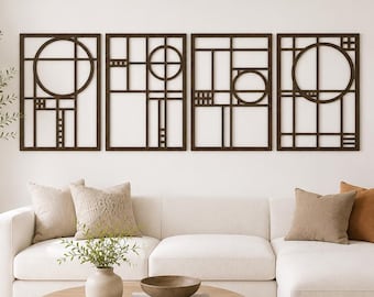 Frank Lloyed Wright Inspired Wall Art, Mid Century Modern Decor, Living Room Wall Decor, Wooden Wall Hanging, Extra Large Art