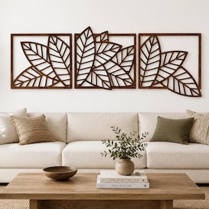 Macrame Leaf Wall Hanging | Nature Wall Art | Wooden Leaf Triptych Wall Decor | Tropical Leaf | Above Bed Wall Art | Over the Couch