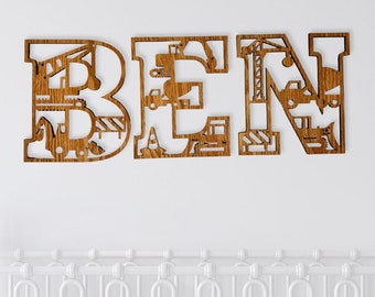 Construction Name Sign | Nursery Decor | Construction Nursery Decor | Wood Name Sign | Personalized Tractor Letters | Nursery Name Sign