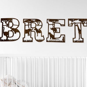 Letras de safari para guardería / Decoración de safari para guardería / Letrero de madera con nombre / Letras de jungla personalizadas / Letrero con nombre para guardería / Animales de safari