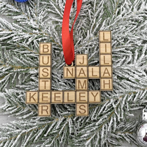 Custom Crossword Personalized Ornament| Perfect Christmas Gift | Family Names on Tiles | Gift for Friends, Family, Coworkers |