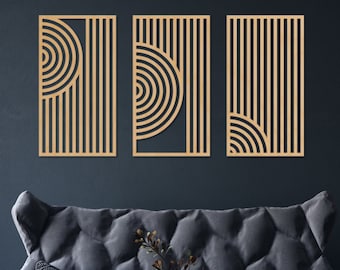 Mid Century Wall Art, Abstract Wall Art, Simple Modern Wall Decor, Abstract Wall Set, Geometric Wall Decor, Triptych, Living Room Deco