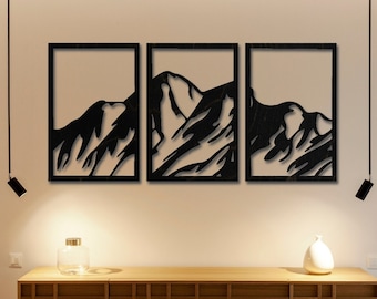 Mountain Wall Art, Set of 3 Wooden Wall Decor, 3 Panel Mountain Landscape Wall Art, Modern Living Room Decor, Rocky Mountain Wall Set