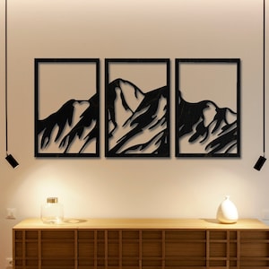 Mountain Wall Art, Set of 3 Wooden Wall Decor, 3 Panel Mountain Landscape Wall Art, Modern Living Room Decor, Rocky Mountain Wall Set