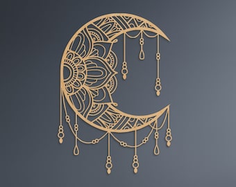 Mandala Moon Wood Wall Art, Spiritual Lunar Wall Decor, Celestial Mandala Wall Decor, Extra Large Wall Art, Astronomy Wood Wall Art