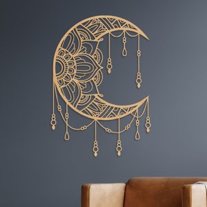 Mandala Mond Holz Wandkunst, spirituelle Mond Wandkunst, himmlische Mandala Wandkunst, extra große Wandkunst, Astronomie Holz Wandkunst