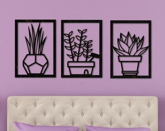 3 Panel Potted Succulents Wood Wall Art, Triptych Wall Art, Teen Girl Room Decor, Boho Apartment Decor, Nature Triptych Display