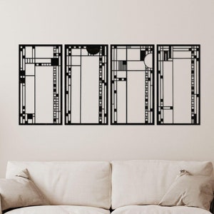 Modern Wall Art -Frank Lloyd Wright Inspired 4 Panel Wall Art - Geometric Laser Cut Wood Panels - Minimalistic Style Wall Panels